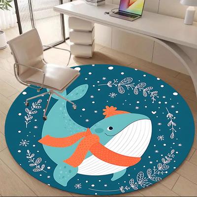 1pc Whale Winter Office Round Area Rug, Under Office Chairs Bedroom Living Room Home Decor, Room Deco