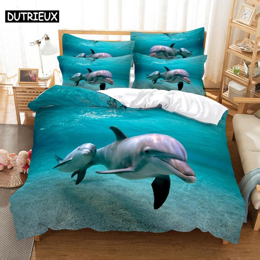 Comforter 3D Digital Printing Fashion Design Dolphins Bedding Set Queen Size