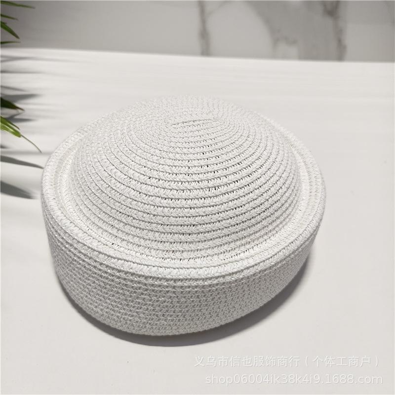 

Summer Japanese Retro Artistic Painter Berets Pillbox Hat Woven Paper Straw Weave Sun Hats Women Circle Concave Top Straw Hat білий
