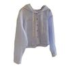 Women's Striped Button Down Shirts Drawstring Hooded Long Sleeve Cardigan Summer Sun