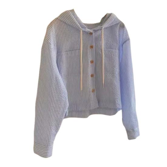 Dameskjorter med striper og knapper, hettegenser med snøring, langermet cardigan, sommer solbeskyttelse