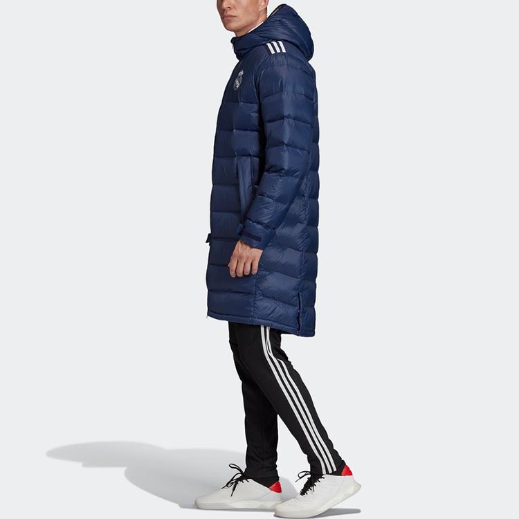 Adidas Real Madrid Warm Hooded Mid-Length Down Jacket Winter Men Outerwear Dark-Blue FQ3317