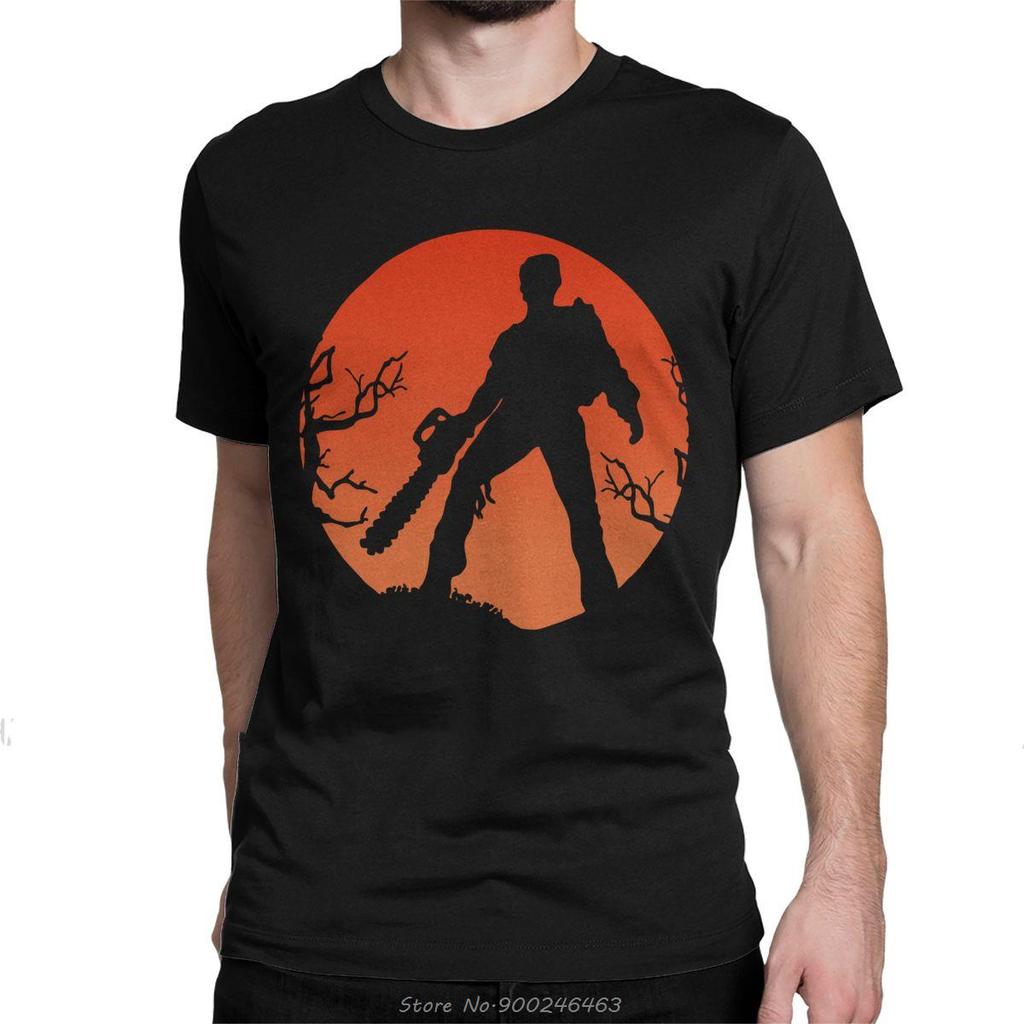Funny Ash Vs The Evil Dead T-Shirt for Men Cotton T Shirt Horror Movie Bruce Campbell Short Sleeve TShirt Tees Streetwear