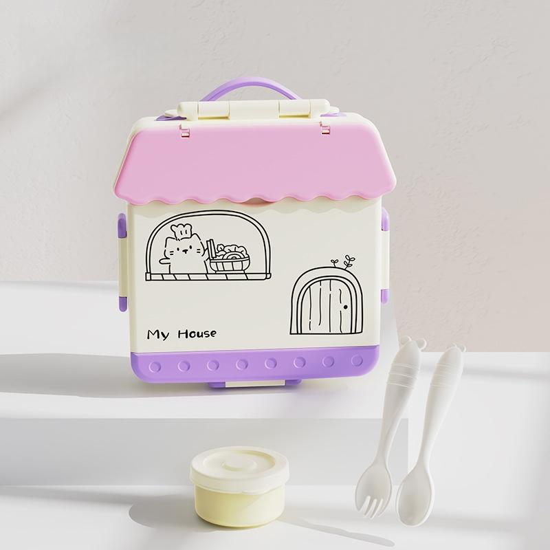 

1000ml Kids Bento Lunch Box with 4 Compartments Cute Food Storage Container Suitable for Microwave And Fridge