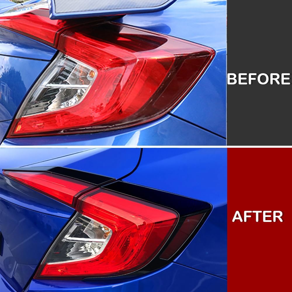 Kadore for 2016-2021 Honda Civic Sedan Glossy Black Tail Light Upper Trim Covers | 10th Generation Rear Lamp Eyebrow Bezels (Not for