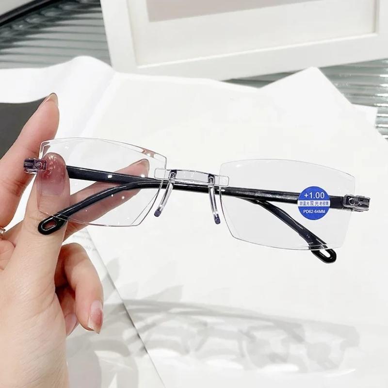Bifocal Reading Glasses for Near and Far Vision Anti Blue Light Simple Thin Frameless Radiation Eyelasses 0 To +4.0