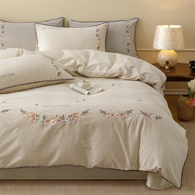 Light Luxury High-End Bed, Cotton Cotton And Linen Embroidered Quilt Cover, Pure Cotton Quilt Cover, Bed Sheet, Mattress, Bedding 4