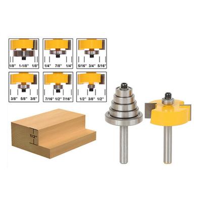 1Pc Rabbet Router Bit + 6Pcs Bearing Set Cutter Tenon Woodworking Carpentry Tool