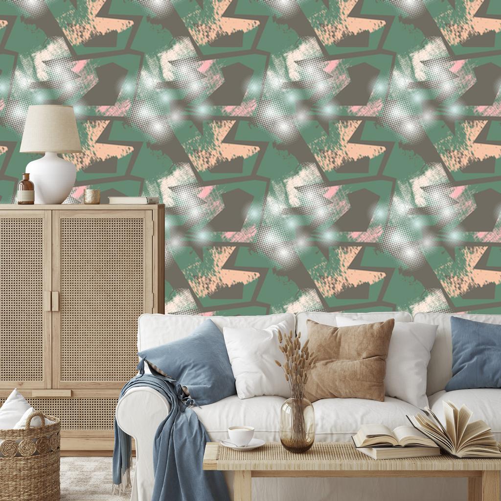 Graffiti wallpaper with green elements for living room and bedroom 50x1000