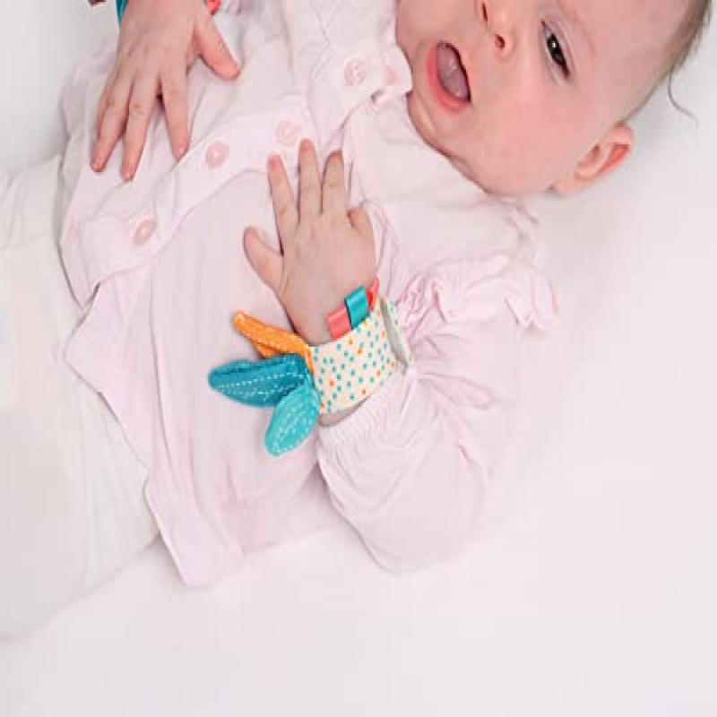 LUDI Baby Wrist & Ankle Rattles, Newborn Sensory Stimulation Toy, 2 Socks + 2 Adjustable Animal Head Bands, Develops Fine Motor Skills