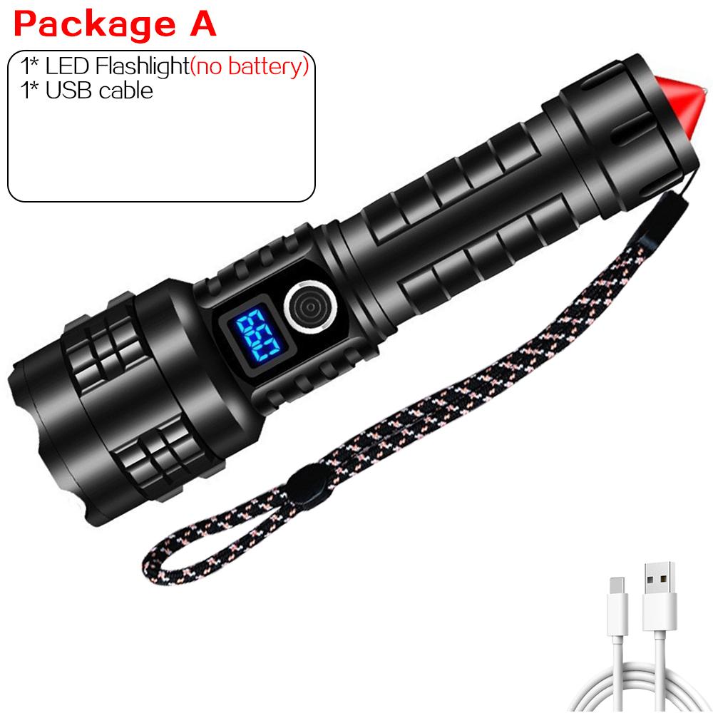 Powerful LED Flashlight Zoomable Torch Type-C Rechargeable Camping Lantern 5Modes Outdoor 26650 Power Bank Lights
