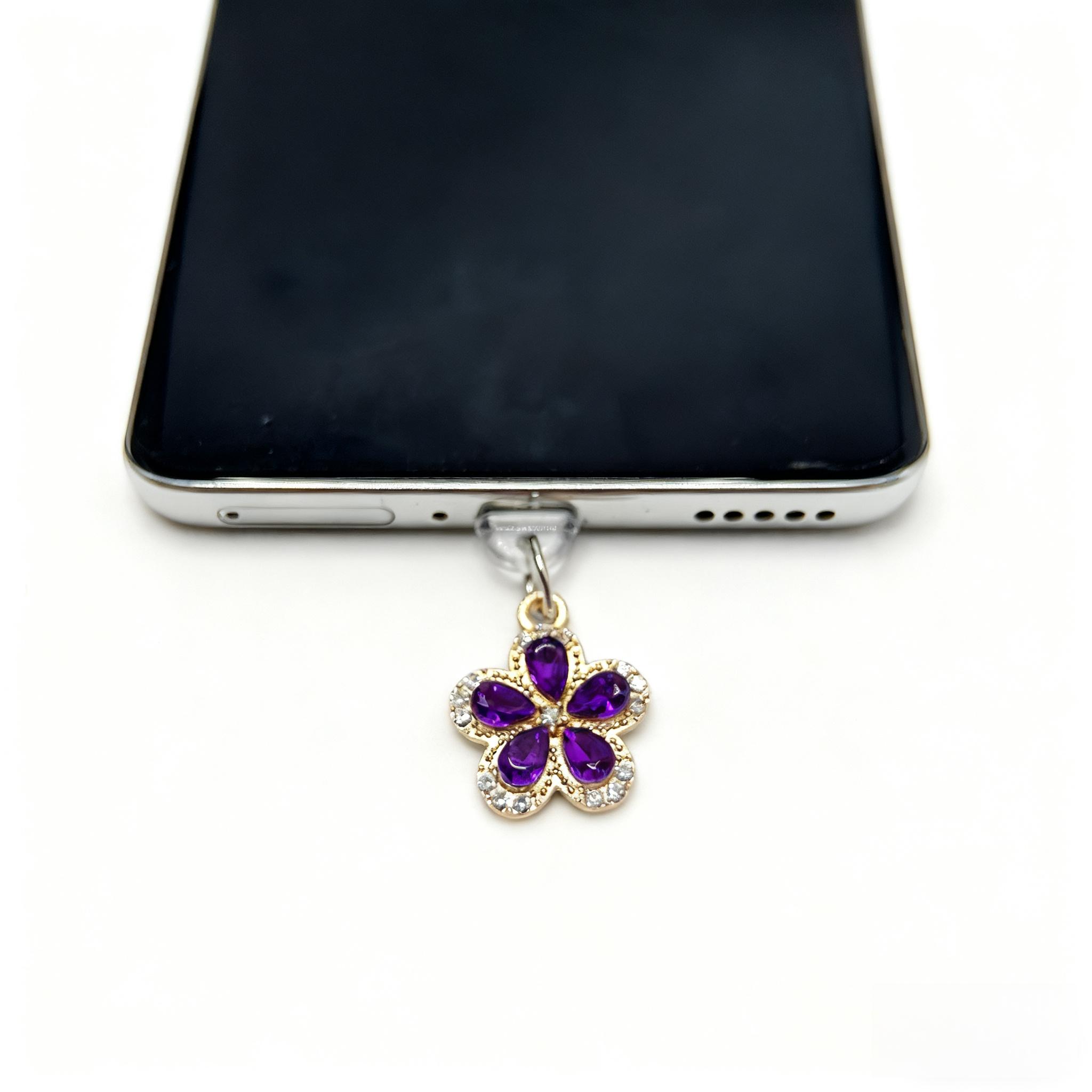 

Роскошная подвеска-заглушка для защиты от пыли в виде фиолетового цветка, Подчеркивает модный вид вашего телефона, Подвеска для украшения телефона, Изысканная подвеска, Маленький подарок For iPhone5-14 фиолетовый