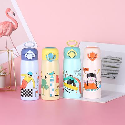 Cartoon Style Stainless Steel Thermos Cup with Lifting Ring Portable Outdoor Children's Water Cup Straight Drink Mini Bouncing Cover Water Cup