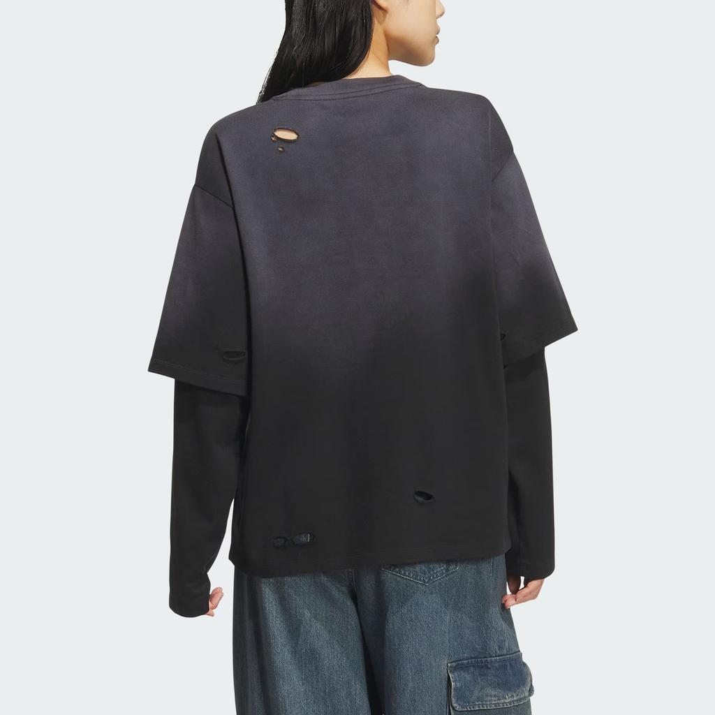 Adidas Originals 2 In 1 Woven Sports Crew Neck Long Sleeve T-Shirt Women Tops KS6112