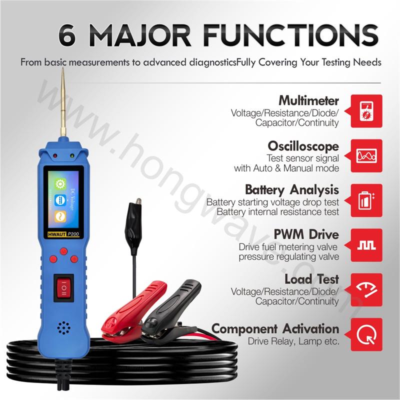 P100 P200 Automotive Circuit Tester 12V/24V Power Probe Diagnostic Tool TFT Screen Oscilloscope & PWM Output Overload Protection