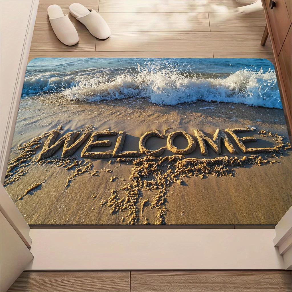 Beach Wave Welcome Printed Door Mat Non-Slip Absorbent Machine Washable Rug for Bathroom Bedroom Living Room Picnic Floor Mat