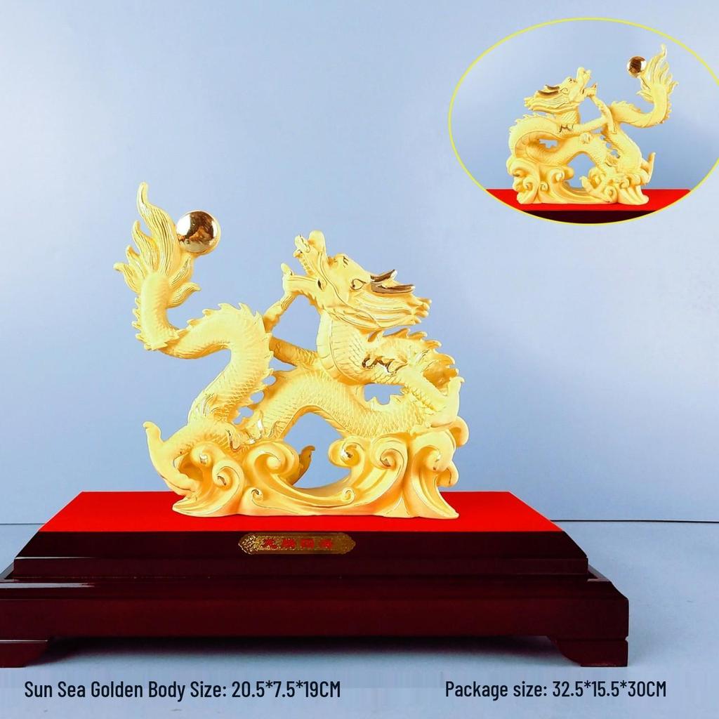 Flocked Gold Dragon Zodiac Ornament for Year of the Dragon - Wealth-Attracting Decoration and Business Gift