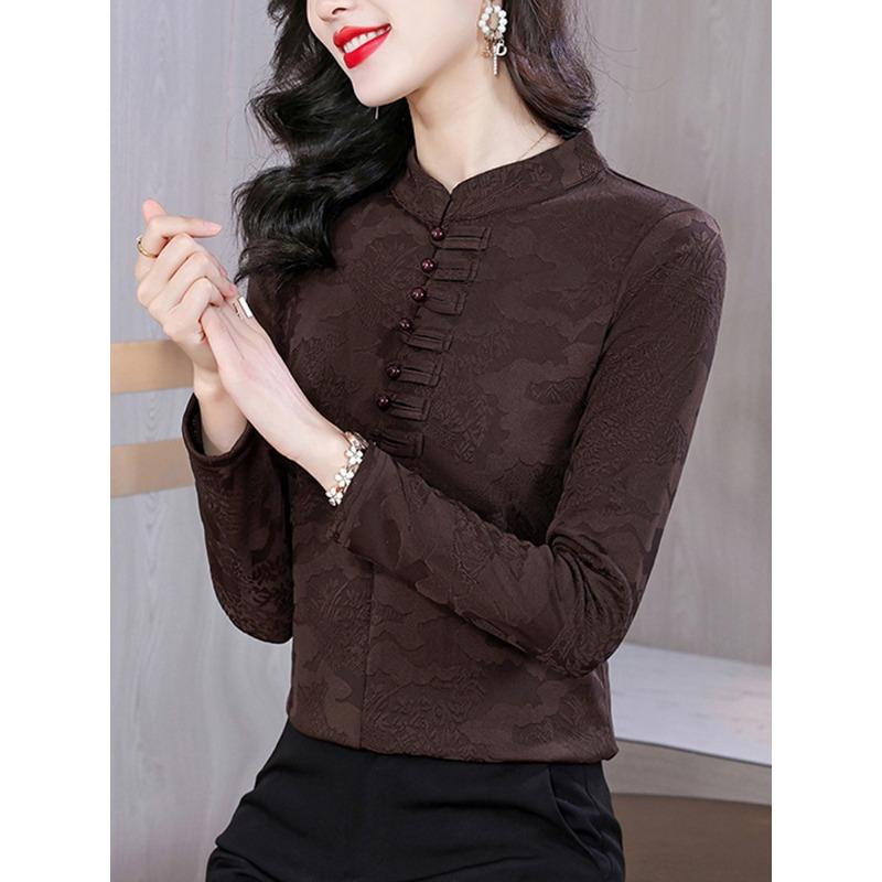 

Новая рубашка в китайском стиле с воротником-стойкой и застежкой на пуговицы для женщин, зимние топы нового стиля для мамы плюс бархатная теплая рубашка 4XL