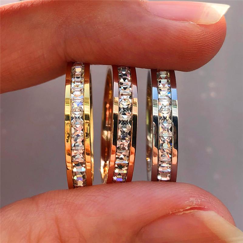 Boho Female Crystal CZ Stone Ring Vintage Stainless Steel Promise Yellow Gold Wedding Jewelry For Women