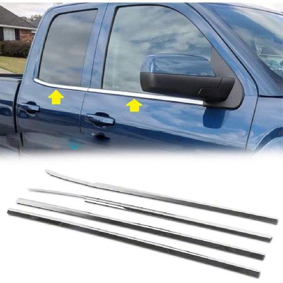 Polished Stainless Steel Window Sill Moldings Overlay Designed for 2014-2018 Silverado Sierra 1500 2500 3500 4DR Extended Cab