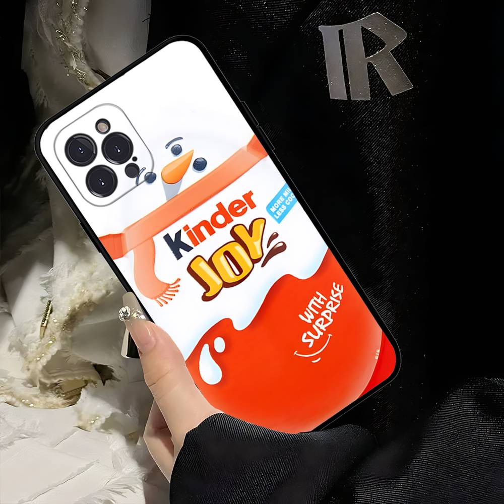 Cute Kinder Surprise Eggs Logo Phone Case For Iphone 17 16 15 14 13 12 11 Pro Max Plus Black Shell Cover Case
