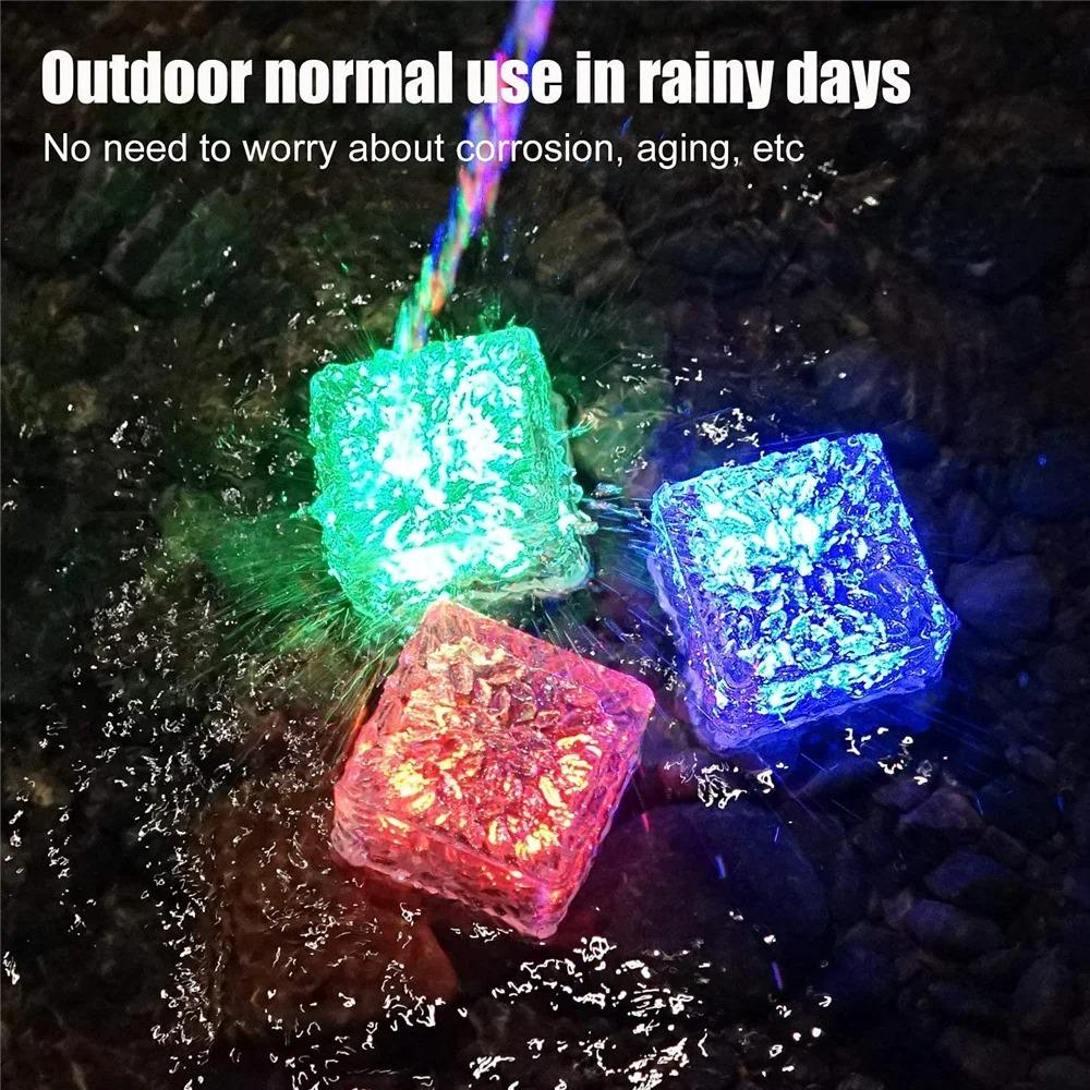 Solar Powered Ice Cube Lamp Glass Brick Landscape Square Glass Outdoor Road Courtyard Garden Decoration