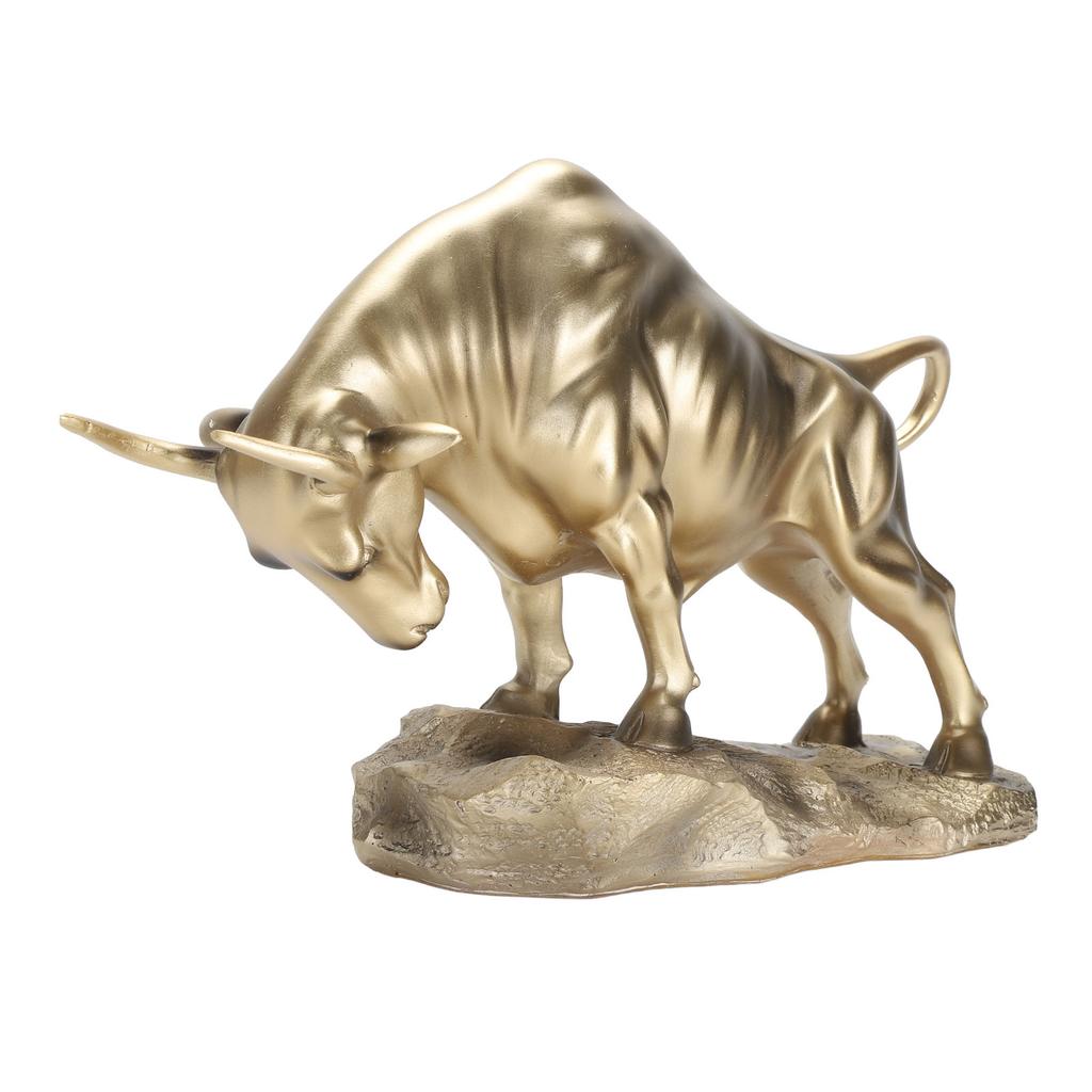Resin Bull Figurine Exquisite Ox Wealth Statue Decorative Collectible Lucky Brass Cow Figure for Living Room Office