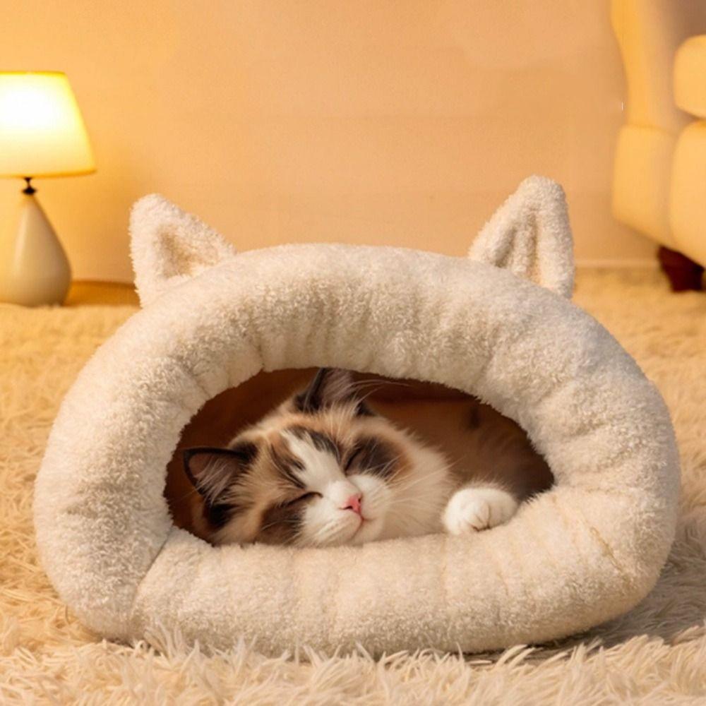 with Ears Cat Cave Bed Plush Cat Nest Mat Cute Cat Sleeping Bag  Pet Supplies