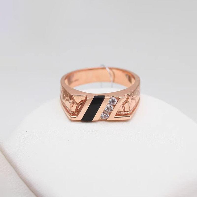 Russia 585 Purple Gold Rhombus Men'S Ring Black Agate Ring Rose Gold Plated Boyfriend Wedding Ring