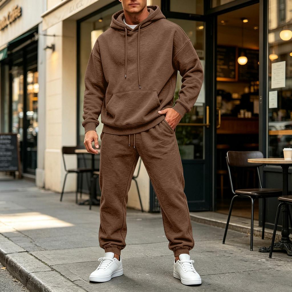 Men's Color Hoodie Set - Casual Two-Piece Track Suit for Sports and Daily Wear