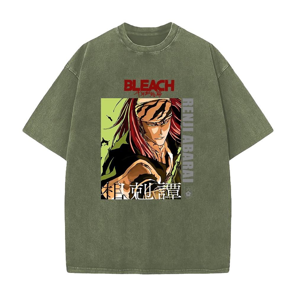 Heißer Anime BLEACH Abarai Renji Grafik T-Shirt Herren Gewaschene Baumwoll-T-Shirts Übergroßes Freizeit-Tee Harajuku Männlich Vintage T-Shirt