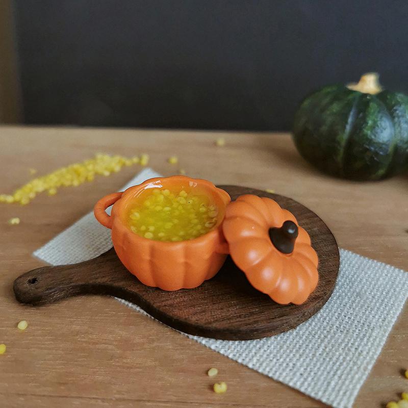Dollhouse Mini Pumpkin Soup Pot Simulation Millet Porridge Miniature Dollhouse Kitchen Halloween Decoration For Doll Accessories