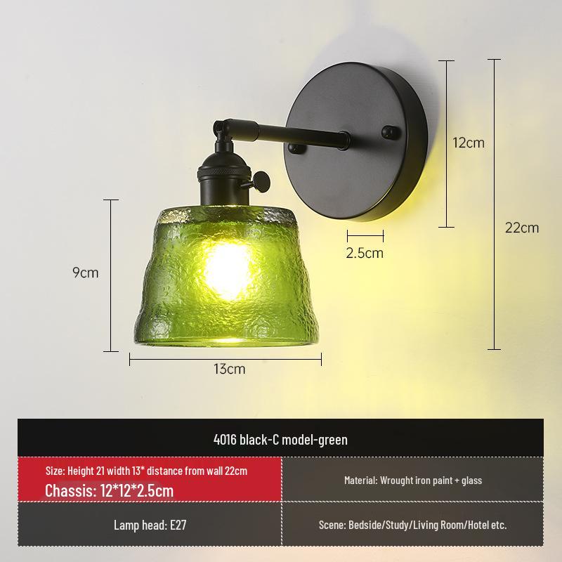 Vintage Japanische Grüne Glas Schmiedeeisen Wandleuchte - Nordische Moderne Nachttisch- & Schminktischleuchte