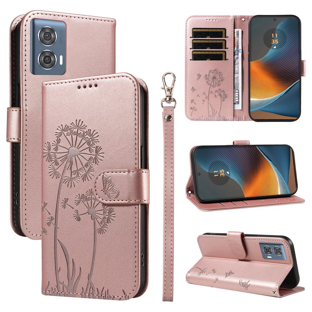 For Motorola Edge 50 Fusion 5G Leather Wallet Case with Strap Dandelion Imprint Phone Stand Cover