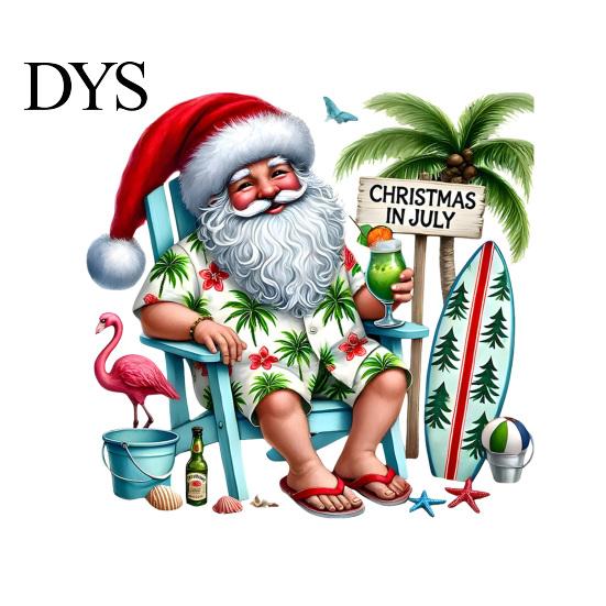Outdoor Holiday Store Window Art Summer Christmas Static Cling, Beach Santa Claus Glass Sticker, Large Floor to Ceiling Decor Waterproof PVC