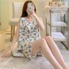 Cotton and silk pajamas women's summer thin loose sleeveless artificial cotton loungewear can be worn outside student cotton silk suit plus size