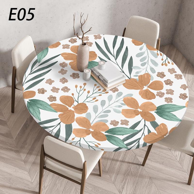 Round Table Cover Waterproof Dustproof Plant Printing Elastic Band Tablecloth Wedding Party Table Cover Kitchen Dining Decor