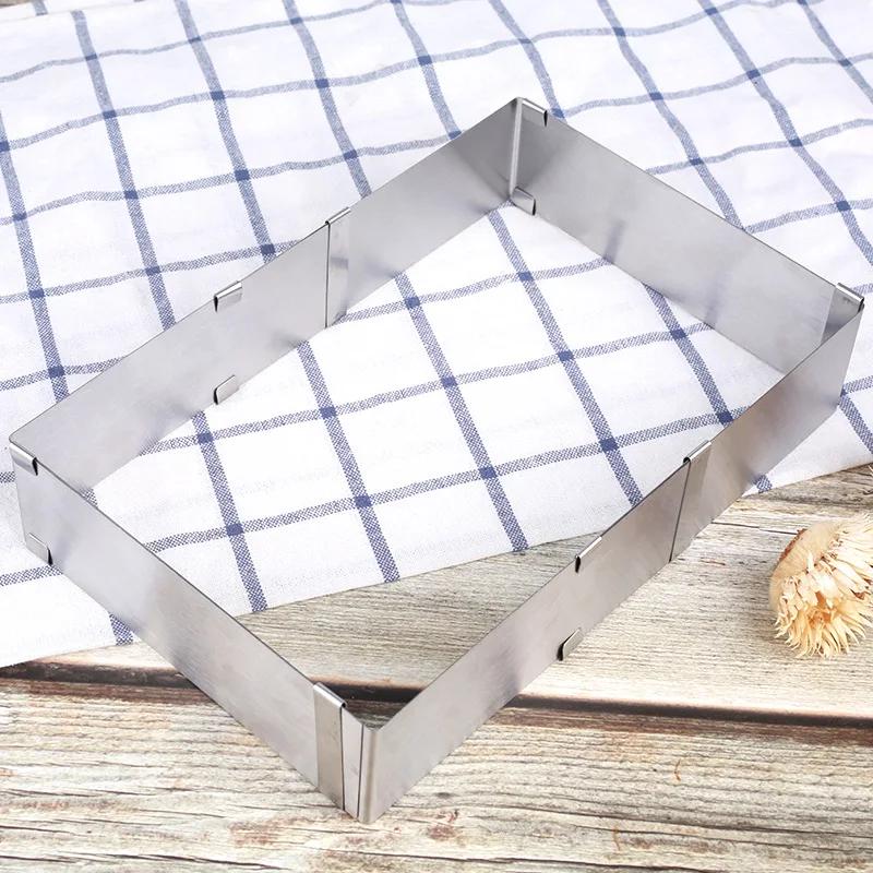 1pc large stainless steel adjustable telescopic active long square mousse ring cake baking mold