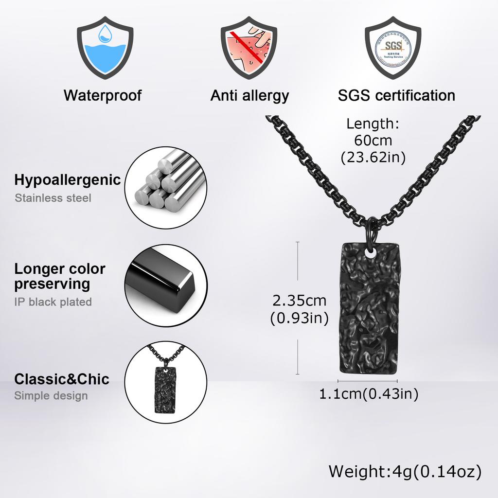Fashion Pleated Geometric Rectangle Pendant Necklace, Gold Plated Stainless Steel Necklace for Men, Minimalist Punk Jewelry Gift