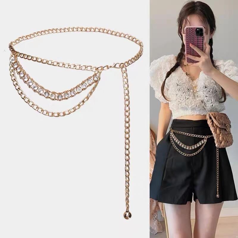 Womens Metal Waist Chain With Water Drip Rhinestones For Summer Festival Accessory