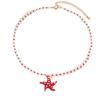 Handmade Glass Sea Star Pendant Layered Chain Round Bead Necklace  Summer Beach