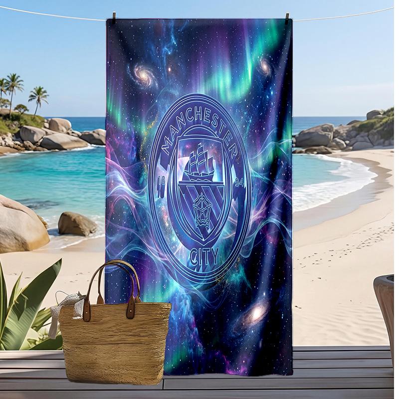 Asciugamano da Spiaggia Stampato Manchester City Asciugamano Morbido ad Asciugatura Rapida Coperta da Spiaggia Rettangolare Grande Portatile per Viaggio Piscina