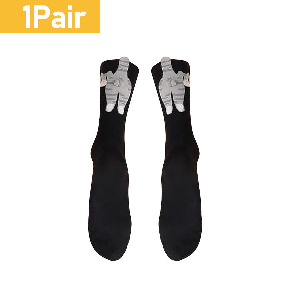 White/Black Cartoon Cat Tinkerbell Egg Socks Female Summer Outside Ins Cotton Japanese Cute Quirky Mid-calf Socks