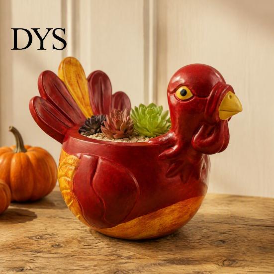 Holiday Party Table Accents Hand-painted Resin Turkey Ornament for Thanksgiving, Autumn Harvest Desktop Storage Flower Pots Indoor Plants Organizer,