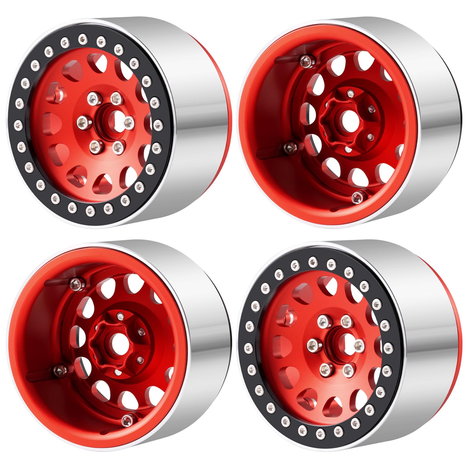 

TRZX 4pcs Aluminum Beadlock Rims 2.2 Inch Wheels RC Rim Hubs for 1/10 Axial SCX10 Wraith 90048 90018 TRX4 D90