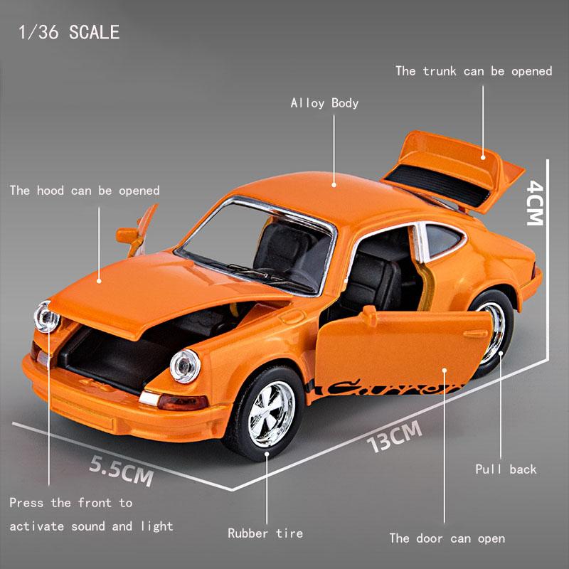 1/36 Porsche Classics Old Car Alloy Simulation Car Model With Sound And Light Metal Diecasts & Toy Vehicles Decoration Children Boy Toys