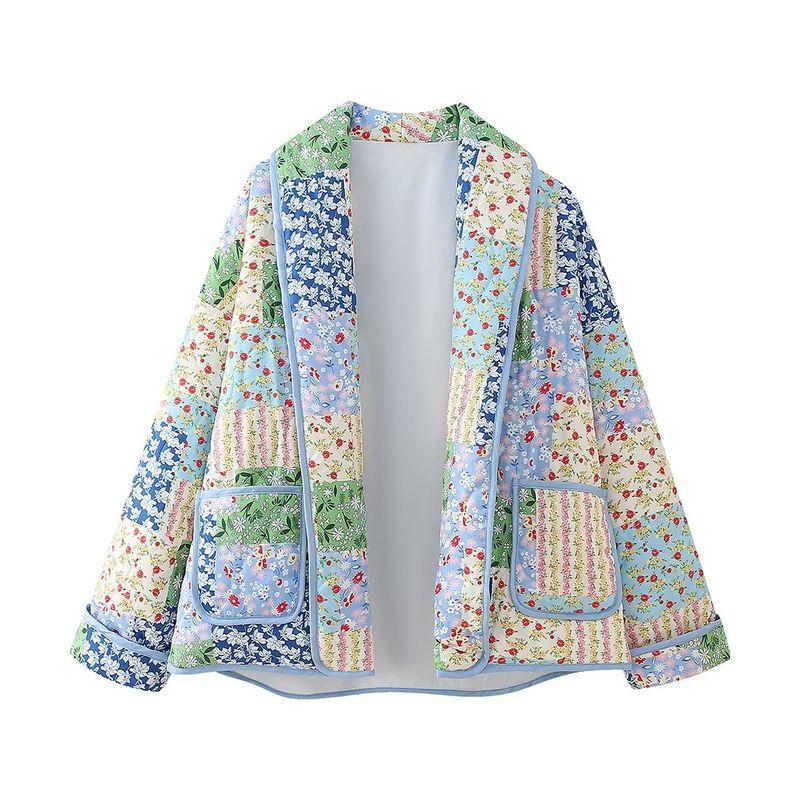 Kaslead New Arrival Women's Clothing Fashion Style Fashion All-Match V Neck Print Cardigan Cotton Coat Jacket