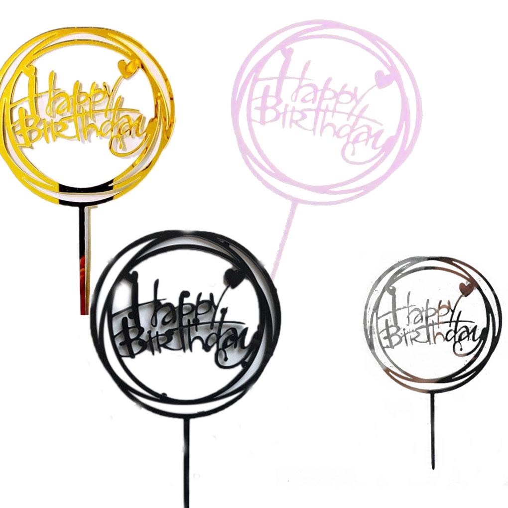 Acrylic Baby Shower Birthday Party Round Love Cake Topper Cupcake Dessert Happy Birthday Decoration