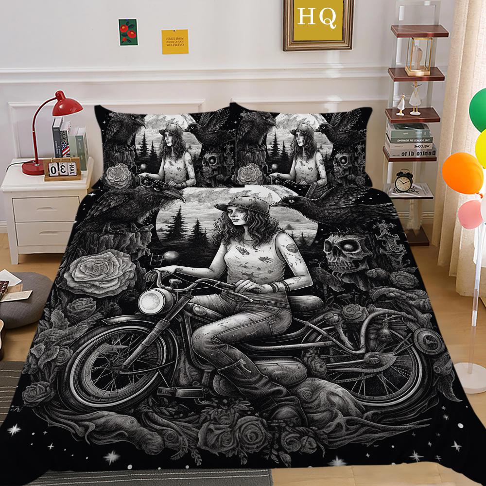 Bedruckter Bettbezug „Beauty Skull“ für Doppelbett, Mikrofaser, für Teenager, coole Mode, hochwertige Heimtextilien