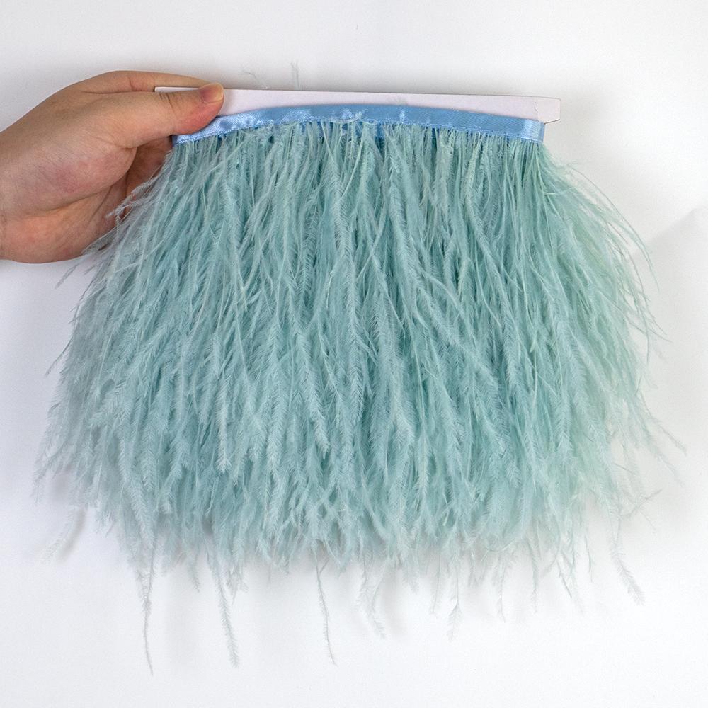 Feather1Meter Fluffy Blue Ostrich Feathers Trim Fringe 8-10cm Wedding Decoration Feather Ribbon for Party Clothing Sewing Plumes Crafts